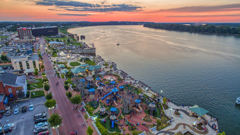 Owensboro, Kentucky At Sunset From The Ohio River