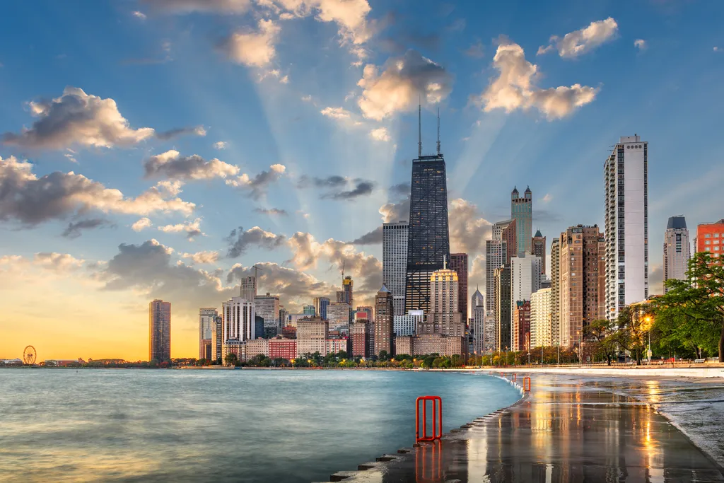 Chicago, Illinois City Skyline From Lake Michigan